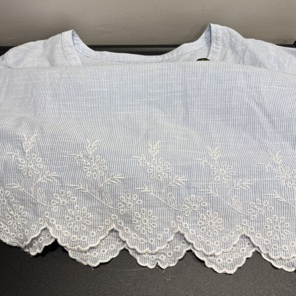CROFT & BARROW Blue White STRIPE 3/4 SLEEVE SCALLOP HEM TOP SIZE 3x Embroidered - Picture 8 of 11